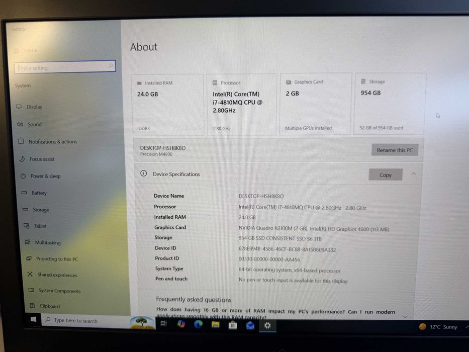 Dell Precision M4800 — i7-4810MQ, 24GB RAM, SSD 1TB, Quadro K2100M, Blu-Ray