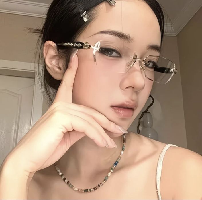 Очки Chrome hearts с серебряными вставками (декоративные)