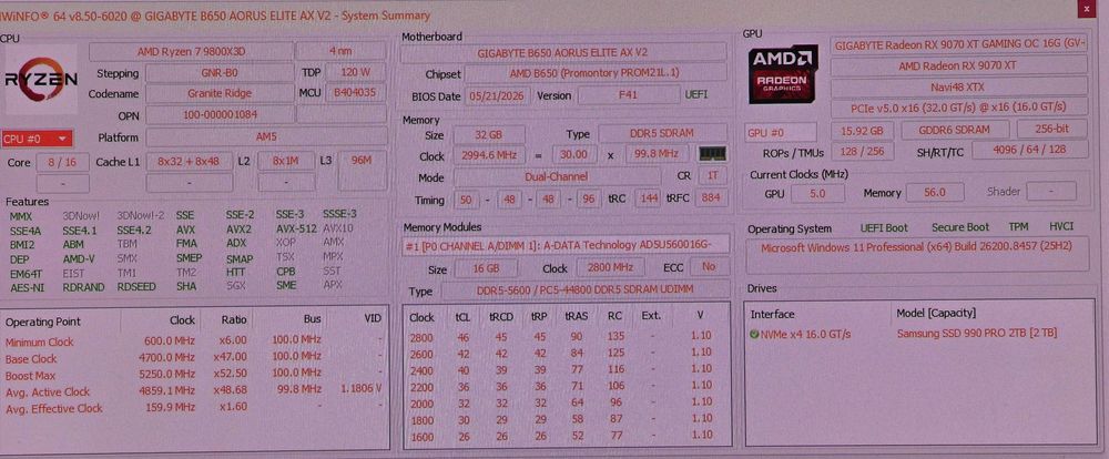 PC Gaming RX 9070 XT, 9800x3D, 32gb, ssd 2Tb