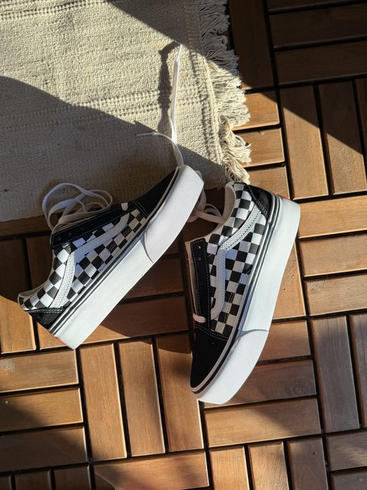 Vans Checkkerboard Old Skool Platform | Ванс кецове/маратонки шахмат черно и бяло