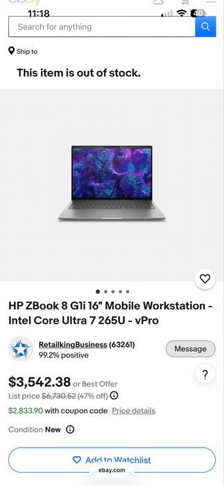 HP ZBook 8 G1i 14 inch Mobile Workstation PC Ultra 7