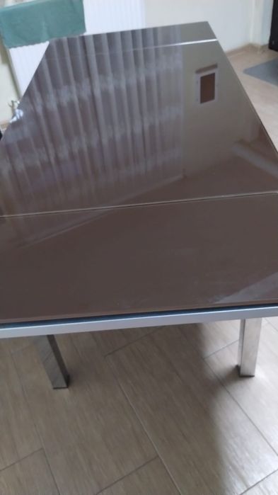 Masă extensibilă din sticlă fumurie 170x92 cm