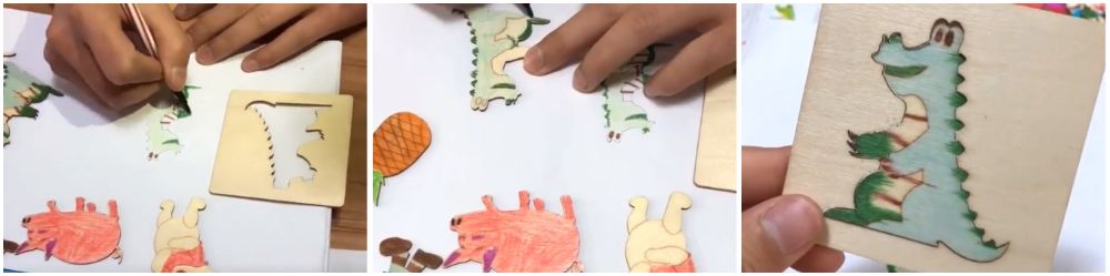 НАМАЛЕНИЯ Рисуване на шаблони и формички от дърво + флумастери с книжк