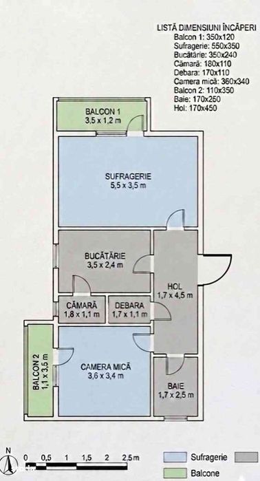 Apartament 2 camere Tolstoi - Etaj 2 - 2 Balcoane mari