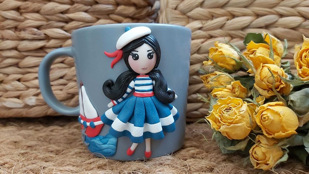 Cadou pentru sotie/iubita cana papusa marinarita handmade