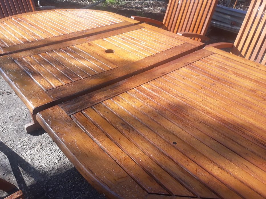 Маса с шест сгъваеми стола   тикиво дърво