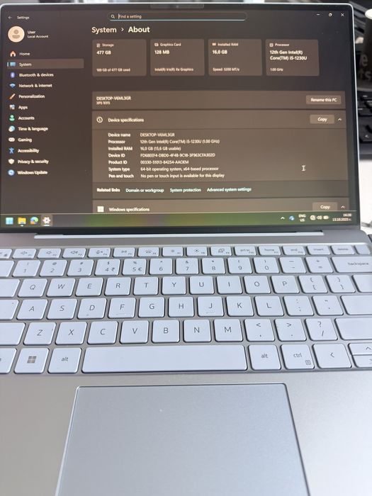 Dell XPS 9315 16GB, SSD 512GB, CPU i5 1230U