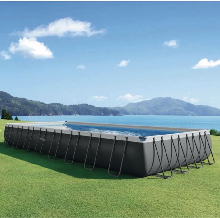 Piscina cu cadru metalic Intex 26374NP, supraterana, dreptunghiulara, cu pompa de filtrare + scara + folie acoperire, 975 x 488 x 132 cm