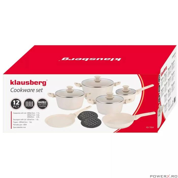 Set oale gatit, 12 piese, aluminiu cu invelis marmorat, 28/24/20/16