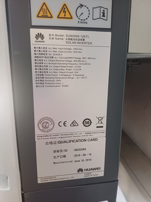 Invertor Huawei de 12 kw on grid, date jos pentru ca am montat cu  cas