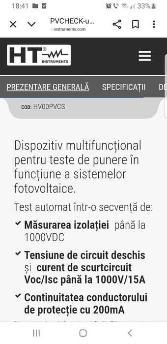 HT PVCHECKs Dispozitiv multifuncțional pt.sisteme fotovoltaice