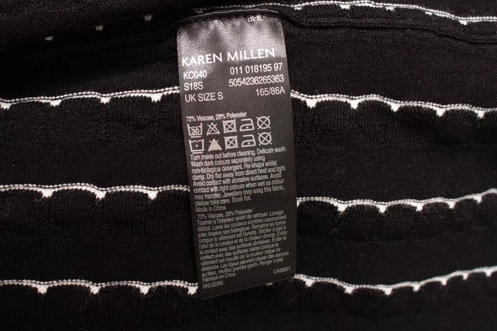 Karen Millen дамска рокля черно бяло монохром дълъг ръкав S