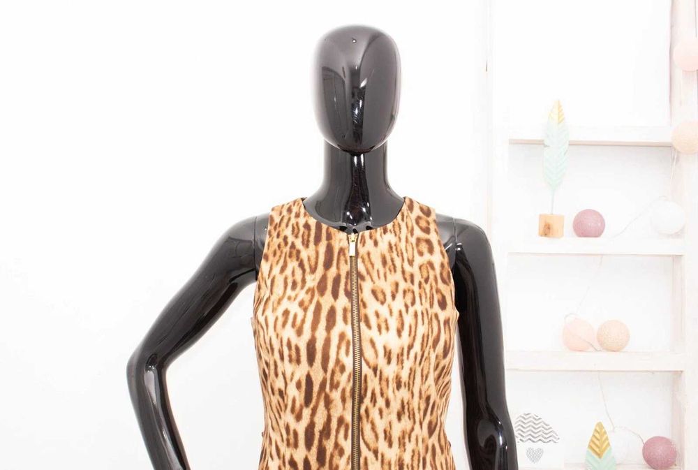 Michael Kors оригинална леопардова рокля бежово-кафява златист цип S