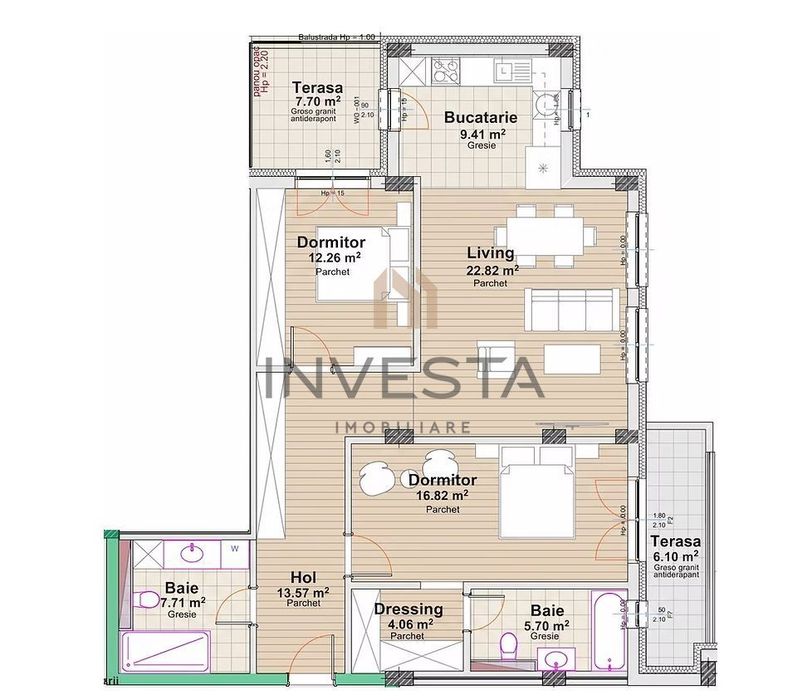 Apartament 3 camere 92.35 mp cu 2 terase, bloc nou, zona Marasti!