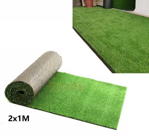 Изкуствена трева с дренаж за декорация на тераса ролка 1х2 метра