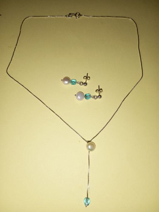 Set cercei și colier argint 925 cu perle naturale