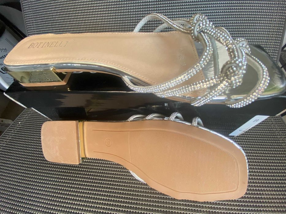 Sandale/Papuci 'Botinelli', silver, piele eco, 38, nou!