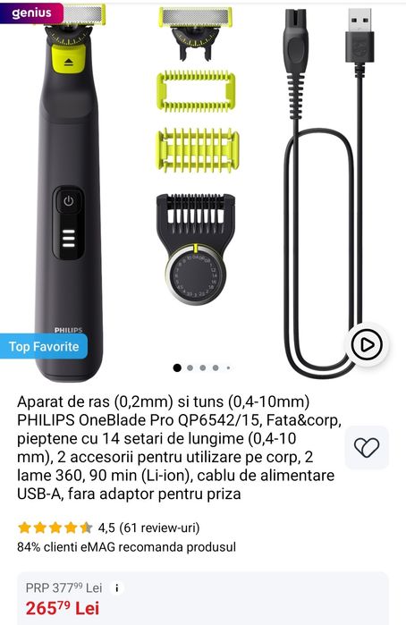 Aparat philips One Blade(ras,tuns,contur)față&corp