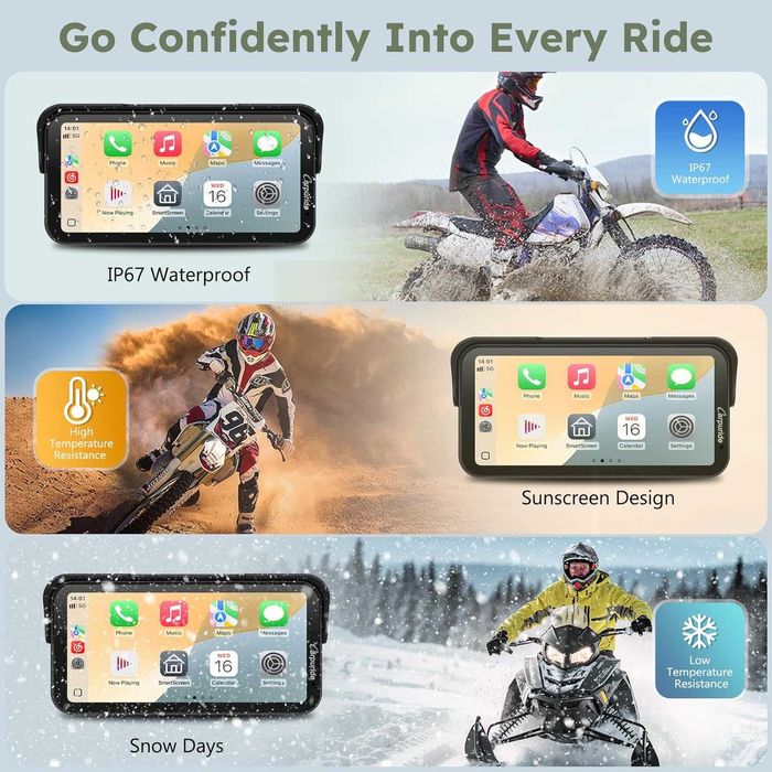 Carpuride W603DT за мотоциклет с CarPlay, Android Car и TPMS