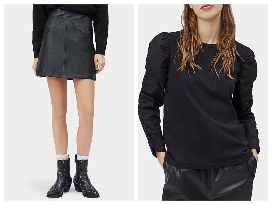 Pepe Jeans сет кожена пола и блуза с буфан ръкав