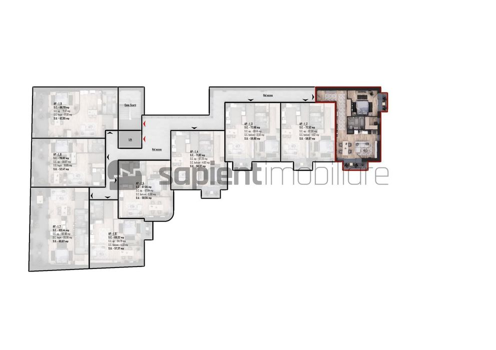De vânzare apartament 2 camere, ultracentral, semifinisat