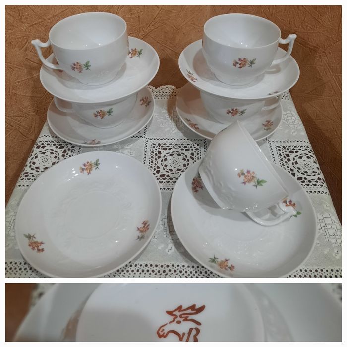 Чайные пары "Вербилки", белоснежный, легкий, тонкий, рельефный фарфор,