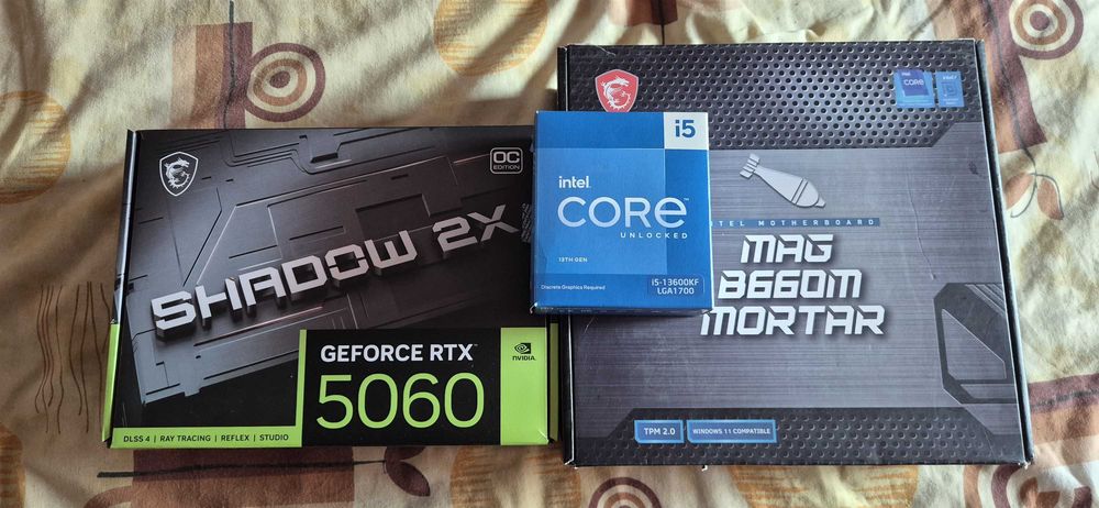 I5 13600kf   B660M MSI MAG   RAM 32ddr4 RAM 3600MHz dual     RTX 5060 shadow 2x OC 8gb DDR7