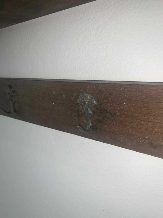 Cuier/Polita din lemn cu 5 cuie din bronz