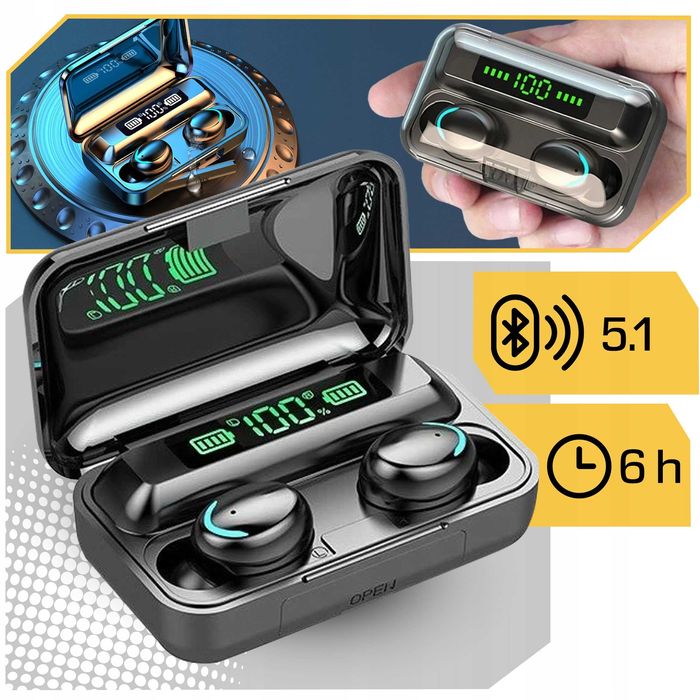 Casti wireless Bluetooth powerbank TWS microfon control tactil 6 ore