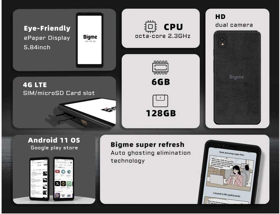 Telefon Bigme E ink Smartphone Hibreak color 5.84 inch, gen  kindle