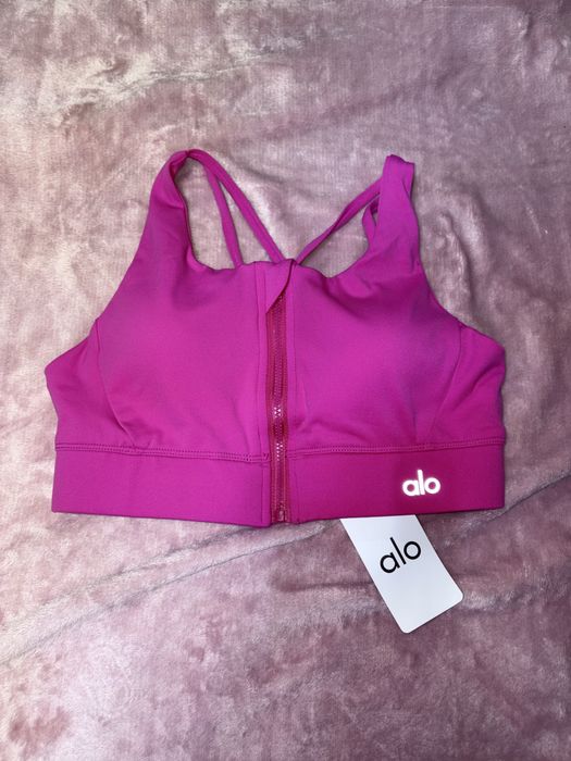 Bustiera Sutien S roz rose fucsia Alo Yoga etichetă fermoar sport sală