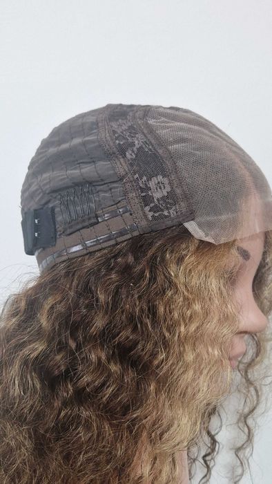 Естествена перука, кафява с руси кичури, 60 см, Lace 4х4