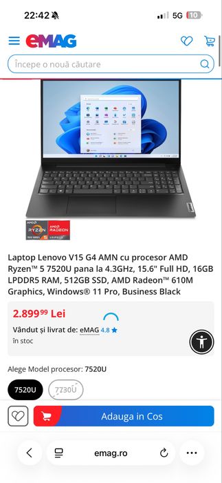 Laptop Lenovo V15 G4 AMN - Amd Ryzen 5 7520U / 8 RAM / 512 SSD