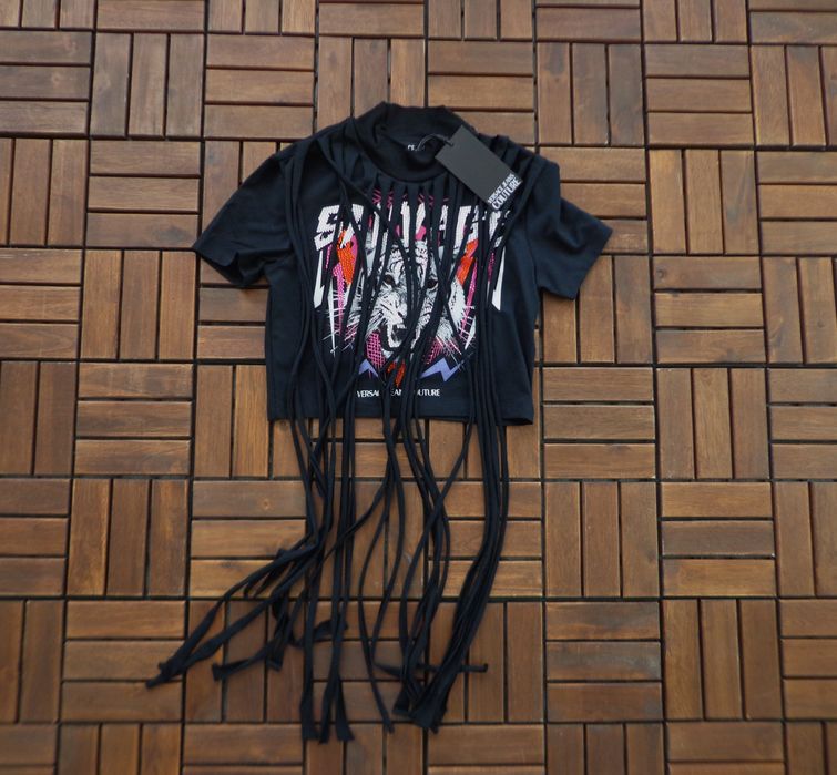 Дамска тениска Versace Jeans Black Fringed T-shirt