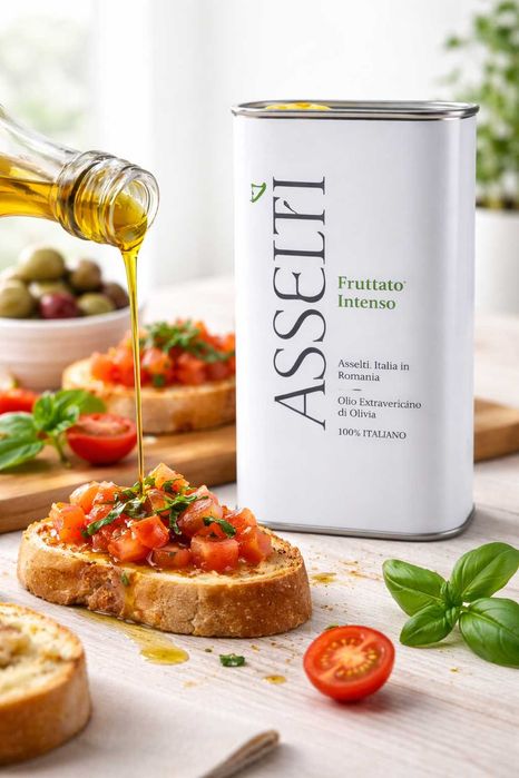 Ulei de masline extravirgin categorie superioara1l, din prima presare la rece a maslinelor, Fara pesticide, Gust fructat intens