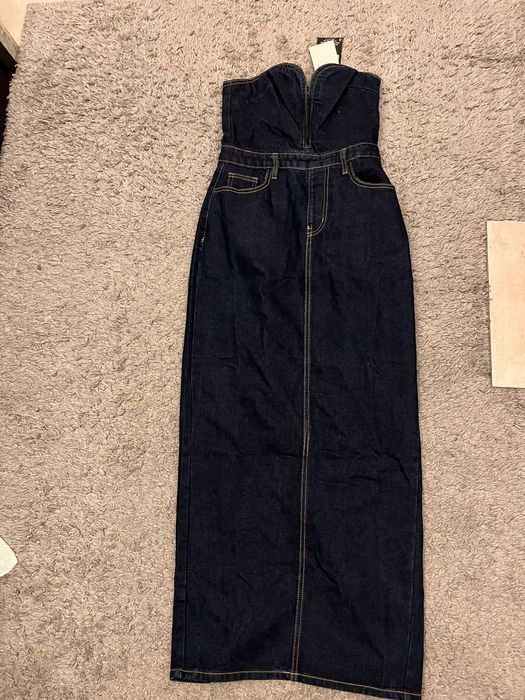 Дълга дънкова рокля бюстие Missguided