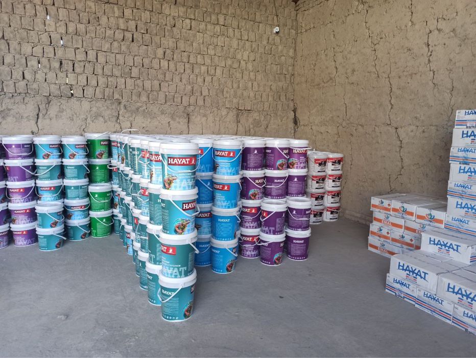 HAYAT bo‘yoqlari va suv-emulsiya, красоки и водоэмульсии от HAYAT