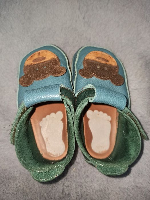 Pantofi piele moale cu scai, talpă moale de cauciuc, ursuleț, mărime21