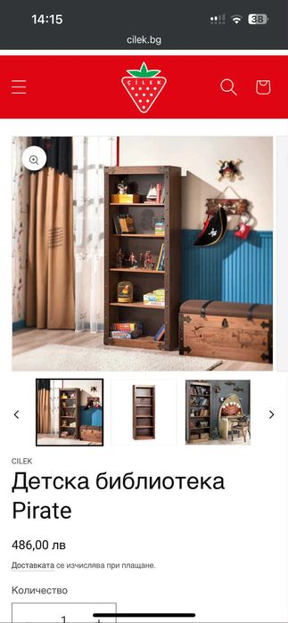 Мебели за детска спалня в пиратска тематика (легло, бюро и библиотека)