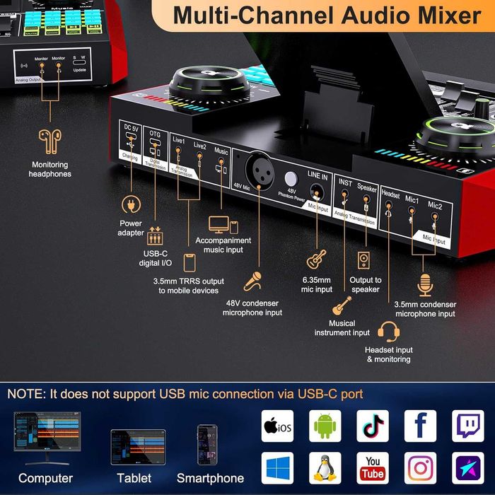 Vând G10 Audio Mixer / Sound Board-Podcast, Streaming, Karaoke. NOU!