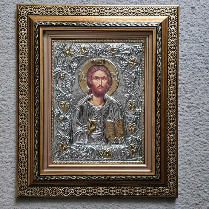 Icoana Iisus Hristos Pantocrator Argintata Relief 3 D