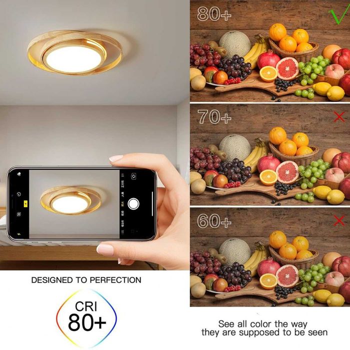 Plafonieră LED Ø52 cm, 2 inele, dimabilă, telecomandă, lemn natural stejar