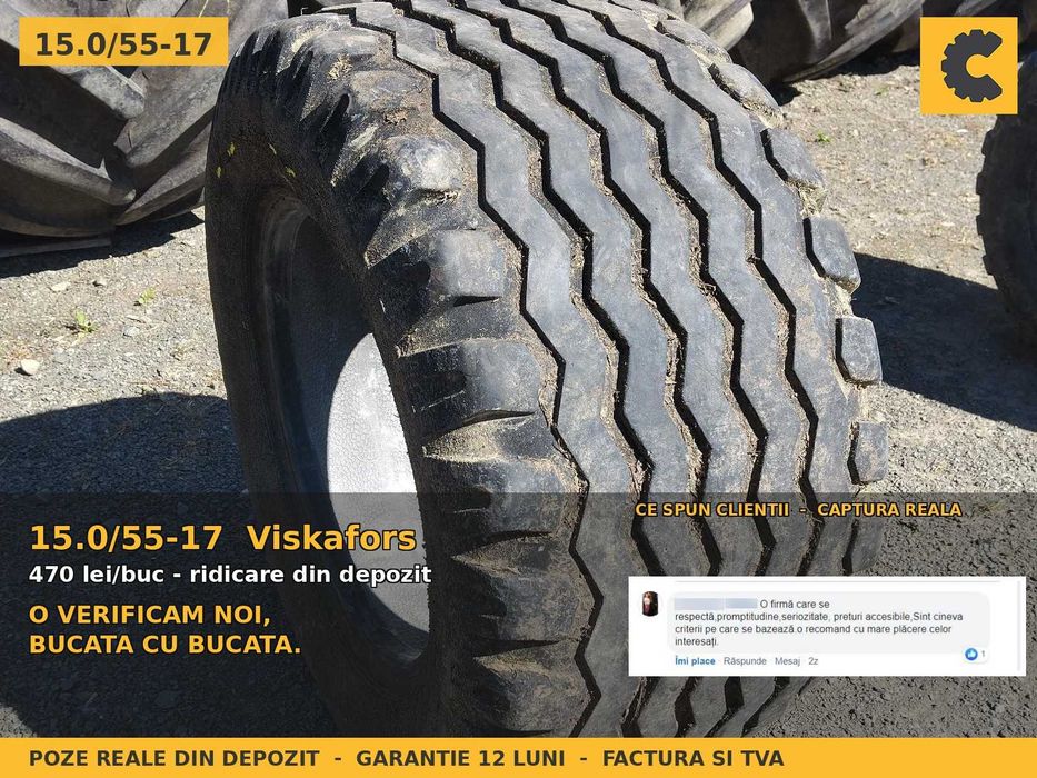 CAUCIUCURI 15.0/55-17 380/55-17 15.0 55-17 Viskafors Anvelope Remorca Cisterna Presa Baloti Imprastietoare Implement Flotatie SH IEFTIN Garantie