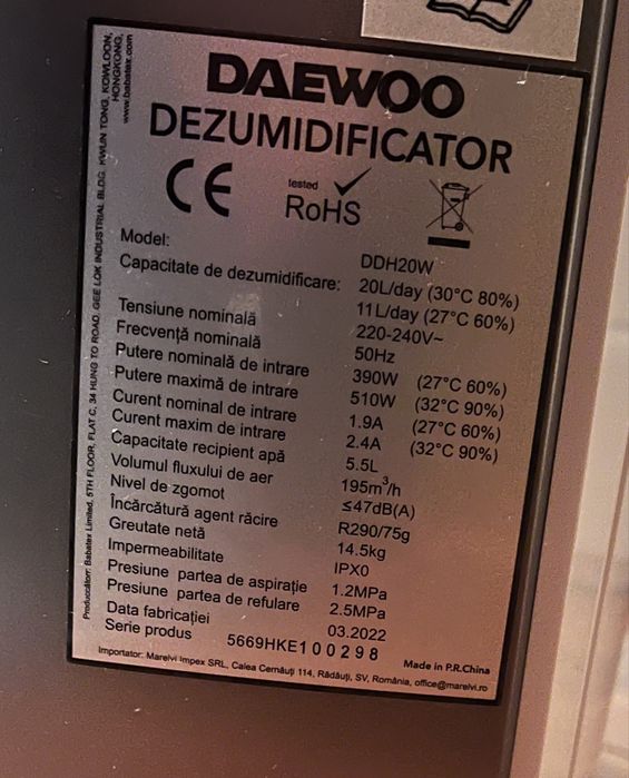 Dezumidificator Daewoo DDH20W