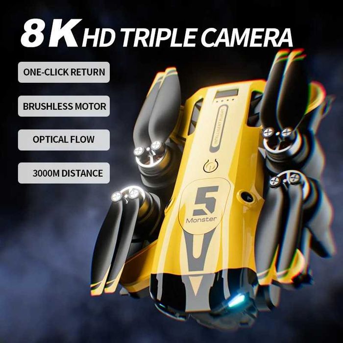 Drona M5 8K Professionala este un quadcopter pliabil echipat cu trei camere si un motor fara perii