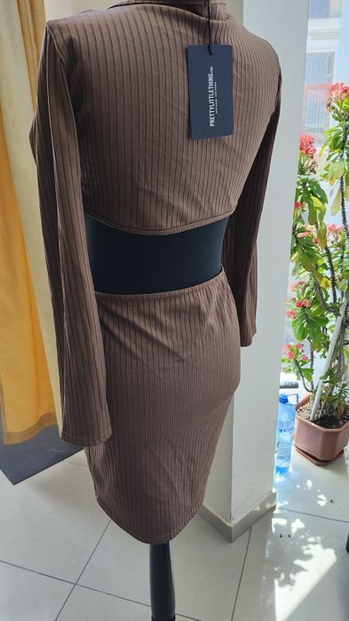 Кафява секси рокля по тялото