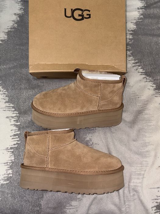ghete cizme Ugg Clasic Mini Dipper platform ultra mini bej crem maro marime 37 38 39 40 blana