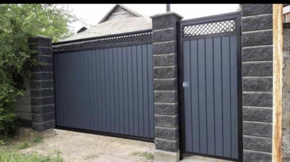 Откатные ворота, уличные ворота, забор
