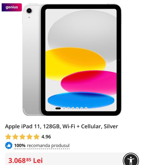 Apple iPad a16 128 GB wifi + celular  pro air NOU Sigilat Silver