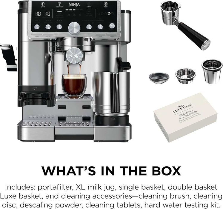НОВИ!!! Полуавтоматична еспресо машина 3in1 Ninja Luxe Cafe Pro ES701, 1650W, Cold Brew, Barista Assist, Вградена мелачка с 25 степени